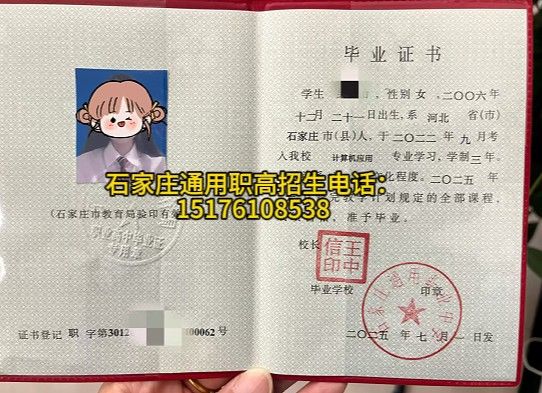 石家庄通用职业中学毕业证国家认可吗？毕业证什么样？